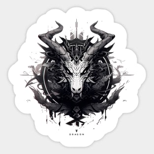 Black and white illustration of a dragon's head Sticker